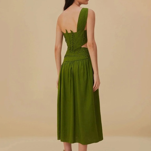 Farm Rio Green Leaves Cut Out Midi Dress S - Picture 2 of 11
